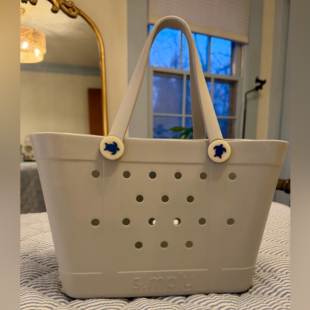 Simply Southern Small Gray Tote with Blue Turtle Accents